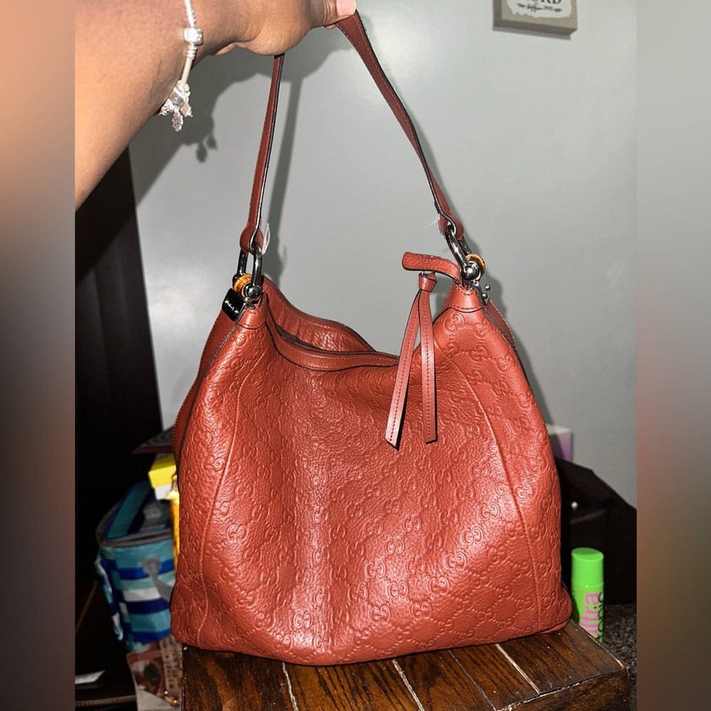 Gucci Guccissima Medium Bamboo Bar Shoulder Bag